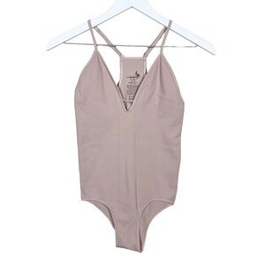 Free People Intimately Womens Move Along Ribbed Bodysuit Neutral Size M/L